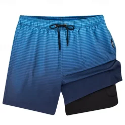 Men's Swim Trunks Swim Shorts Board Shorts Bottoms Drawstring 2 in 1 with Pockets Swimming Surfing Beach Water Sports Printed Summer Spring