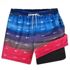Men's Swim Trunks Swim Shorts Board Shorts Bottoms Drawstring 2 in 1 with Pockets Swimming Surfing Beach Water Sports Printed Summer Spring
