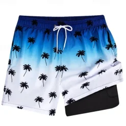 Men's Swim Trunks Swim Shorts Board Shorts Bottoms Drawstring 2 in 1 with Pockets Swimming Surfing Beach Water Sports Printed Summer Spring