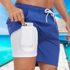Men's Swim Trunks Swim Shorts Board Shorts Pocket Drawstring Elastic Waistband With Compression Liner Shorts Outdoor Beach Swimming Pool Quick Dry Lightweight Soft Swimming Beach Tailored Fit