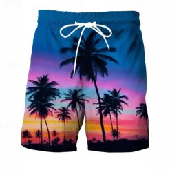Men's Swim Trunks Swim Shorts Board Shorts Bottoms Drawstring with Pockets Swimming Surfing Beach Water Sports Tropical Printed Summer Spring