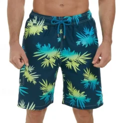 Men's Swim Trunks Swim Shorts Board Shorts Bathing Suit Drawstring with Pockets Swimming Surfing Beach Water Sports Tropical Printed Summer Spring