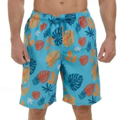 Men's Swim Trunks Swim Shorts Board Shorts Bathing Suit Drawstring with Pockets Swimming Surfing Beach Water Sports Tropical Printed Summer Spring