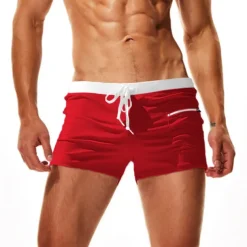 Men's Swim Trunks Swim Shorts Board Shorts Drawstring with Mesh lining Mesh Lining Solid Color Quick Dry Breathable Short Beach Swimming Pool Bathing Sports Fashion Black Red Micro-elastic