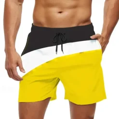 Men's Swim Trunks Swim Shorts Board Shorts Bottoms Drawstring with Pockets Swimming Surfing Beach Water Sports Patchwork Summer Spring