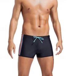 Men's Swim Trunks Swim Shorts Swimwear Bottoms Drawstring Swimming Surfing Beach Water Sports Stripes Patchwork Summer Spring