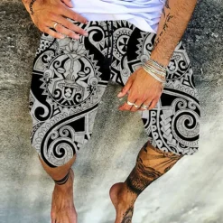 Men's Swim Trunks Swim Shorts Board Shorts Summer Shorts Beach Shorts Drawstring Elastic Waist 3D Print Graphic Quick Dry Soft Short Casual Daily Holiday Hawaiian Dark Brown Black-White Micro-elastic