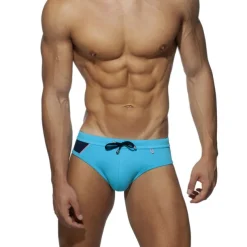 Men's Swimwear Swim Briefs Drawstring Color Block Antibacterial Leak Proof Beach Swimming Pool Fashion Simple Light Blue Red Micro-elastic