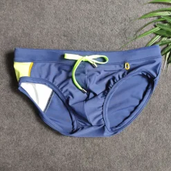 Men's Swimwear Swim Briefs Drawstring Color Block Antibacterial Leak Proof Beach Swimming Pool Fashion Simple Light Blue Red Micro-elastic