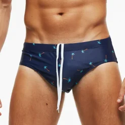 Men's Swimwear Swim Briefs Floral Tropical Beach Swimming Pool Sporty Basic Black White