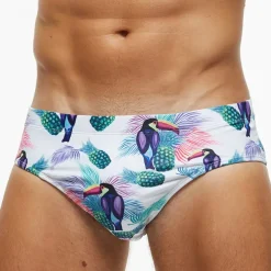 Men's Swimwear Swim Briefs Floral Tropical Beach Swimming Pool Sporty Basic Black White