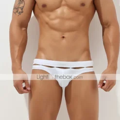 Men's Swimwear Swim Briefs Cut Out Solid Colored Beach Swimming Pool Sporty Sexy Light Blue Black Micro-elastic