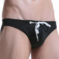 Men's Swimwear Swim Briefs Swim Thong Drawstring Plain Breathable Soft Simple Black Red