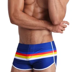 Men's Swimwear Swim Trunks Swim Briefs Print Stripe Antibacterial Leak Proof Beach Swimming Pool Fashion Simple Blue Orange Micro-elastic