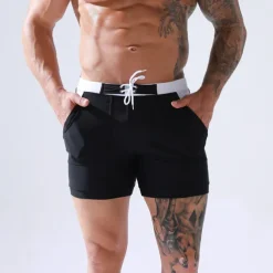 Men's Swimwear Swim Trunks Swim Briefs Drawstring Elastic Waist Color Block Breathable Soft Outdoor Casual Daily Hawaiian Stylish Black Red Micro-elastic