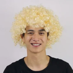 Men's Synthetic Afro Wig with Bangs Short Rainbow Colors Dark Gold Orange Black White Synthetic Hair for Carnival