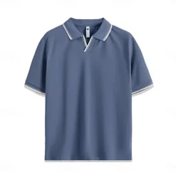 Men's T Shirt Fold-over Collar V Neck Training Short Sleeve Stripe-Trim Color Block Clothing Apparel Vacation Vintage Neutral Fashion