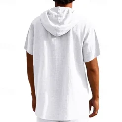 Men's T Shirt Henley Shirt Tee Short Sleeve Shirt Short Sleeve Hooded Summer Spring Plain Fashion Designer Basic Buttons Vacation Street Going out Black White Yellow Top Tee for Men