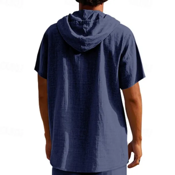 Men's T Shirt Henley Shirt Tee Short Sleeve Shirt Short Sleeve Hooded Summer Spring Plain Fashion Designer Basic Buttons Vacation Street Going out Black White Yellow Top Tee for Men