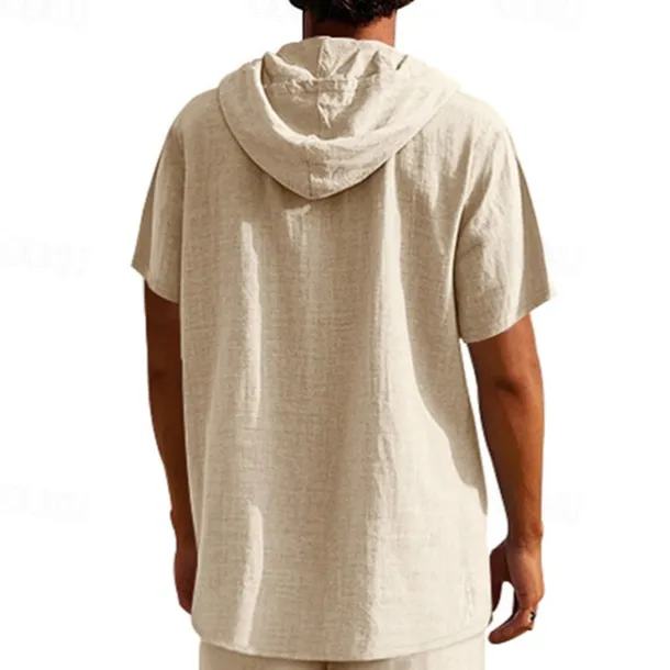 Men's T Shirt Henley Shirt Tee Short Sleeve Shirt Short Sleeve Hooded Summer Spring Plain Fashion Designer Basic Buttons Vacation Street Going out Black White Yellow Top Tee for Men