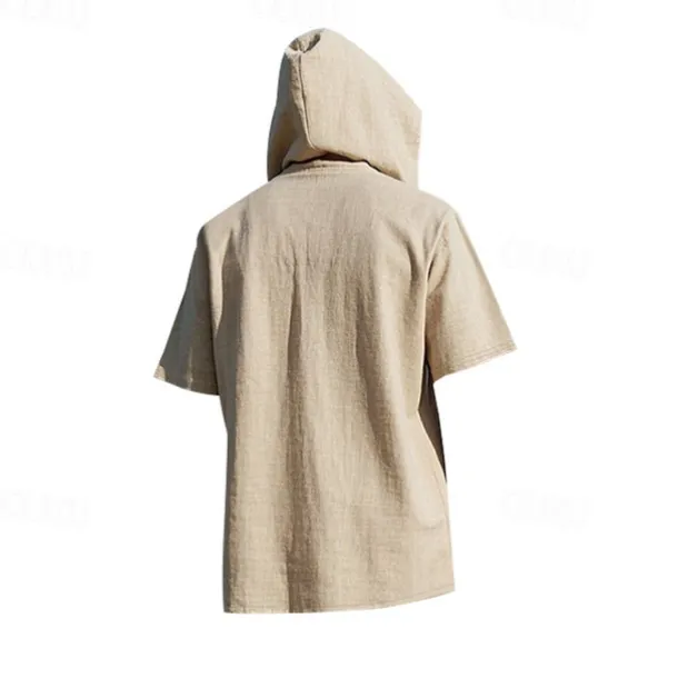 Men's T Shirt Henley Shirt Tee Short Sleeve Shirt Short Sleeve Hooded Summer Spring Plain Fashion Designer Basic Buttons Vacation Street Going out Black White Yellow Top Tee for Men