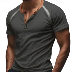 Men's T Shirt Henley Shirt Tee Short Sleeve Shirt Short Sleeve Henley Summer Plain Fashion Designer Basic Patchwork Buttons Vacation Street Going out White Blue Green Top Tee for Men