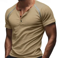 Men's T Shirt Henley Shirt Tee Short Sleeve Shirt Short Sleeve Henley Summer Plain Fashion Designer Basic Patchwork Buttons Vacation Street Going out White Blue Green Top Tee for Men