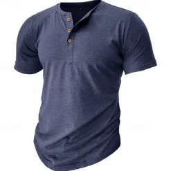 Men's T Shirt Henley Shirt Tee Top Short Sleeve Plain Fashion Designer Basic Button Up Henley Vacation Street Going out Spring & Summer Black White Light Green Henley T-Shirt