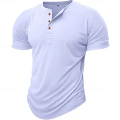 Men's T Shirt Henley Shirt Tee Top Short Sleeve Plain Fashion Designer Basic Button Up Henley Vacation Street Going out Spring & Summer Black White Light Green Henley T-Shirt