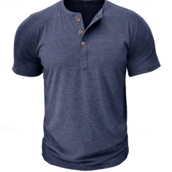 Men's T Shirt Henley Shirt Tee Top Short Sleeve Plain Fashion Designer Basic Button Up Henley Vacation Street Going out Spring & Summer Black White Light Green Henley T-Shirt