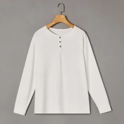 Men's T Shirt Henley Shirt Tee Top Long Sleeve Shirt Long Sleeve Plain Fashion Designer Basic Classic Henley Vacation Street Going out Spring & Fall Black White Navy Blue Henley T-Shirt