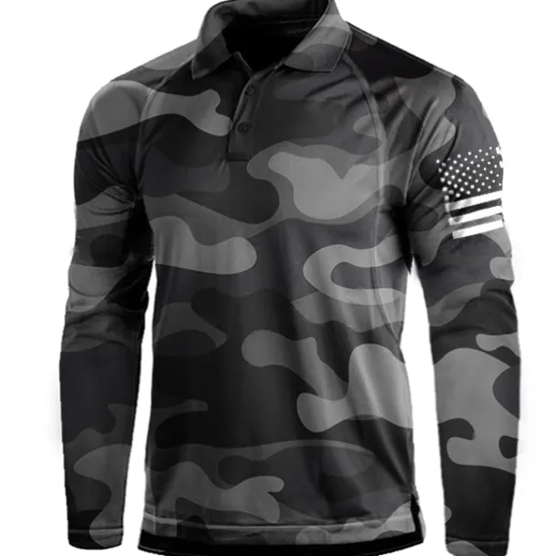 Men's T shirt Henley Shirt Long Sleeve Shirt Top Outdoor Breathable Quick Dry Lightweight Soft Polyester Black Grey Black White Fishing Climbing Camping / Hiking / Caving