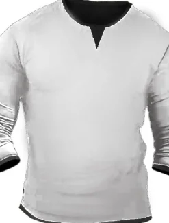 Men's T Shirt Henley Shirt Tee Top Long Sleeve Shirt Long Sleeve Henley Spring & Fall Color Block Fashion Designer Basic Patchwork Vacation Street Going out Black White Navy Blue Top Tee for Men