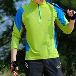 Men's T shirt Hiking Tee shirt Long Sleeve Quarter Zip Tee Tshirt Muscle T-Shirt Bodybuilding Stretch Tee Outdoor Quick Dry Workout Soft Sweat wicking Polyester Patchwork Black White Blue Gym