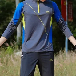 Men's T shirt Hiking Tee shirt Long Sleeve Quarter Zip Tee Tshirt Muscle T-Shirt Bodybuilding Stretch Tee Outdoor Quick Dry Workout Soft Sweat wicking Polyester Patchwork Black White Blue Gym