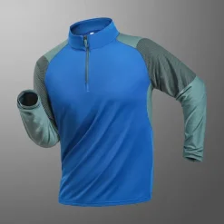 Men's T shirt Hiking Tee shirt Long Sleeve Quarter Zip Tee Tshirt Muscle T-Shirt Bodybuilding Stretch Tee Outdoor Quick Dry Workout Soft Sweat wicking Polyester Patchwork Black White Royal Blue Gym