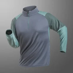 Men's T shirt Hiking Tee shirt Long Sleeve Quarter Zip Tee Tshirt Muscle T-Shirt Bodybuilding Stretch Tee Outdoor Quick Dry Workout Soft Sweat wicking Polyester Patchwork Black White Royal Blue Gym