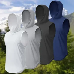 Men's T shirt Hiking Vest Sleeveless Hooded Tank Top Sleeveless Shirt Vest Top Outdoor Quick Dry Soft Sweat wicking Polyester Black White Navy Blue Climbing Camping / Hiking / Caving Traveling