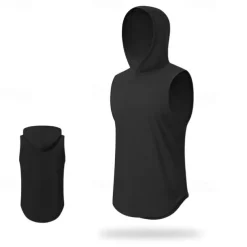 Men's T shirt Hiking Vest Sleeveless Hooded Tank Top Sleeveless Shirt Vest Top Outdoor Quick Dry Soft Sweat wicking Polyester Black White Navy Blue Climbing Camping / Hiking / Caving Traveling