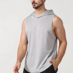 Men's T shirt Hiking Vest Sleeveless Hooded Tank Top Sleeveless Shirt Vest Top Outdoor Quick Dry Soft Sweat wicking Polyester Black White Navy Blue Climbing Camping / Hiking / Caving Traveling