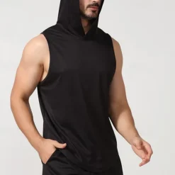 Men's T shirt Hiking Vest Sleeveless Hooded Tank Top Sleeveless Shirt Vest Top Outdoor Quick Dry Soft Sweat wicking Polyester Black White Navy Blue Climbing Camping / Hiking / Caving Traveling