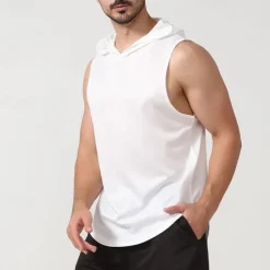 Men's T shirt Hiking Vest Sleeveless Hooded Tank Top Sleeveless Shirt Vest Top Outdoor Quick Dry Soft Sweat wicking Polyester Black White Navy Blue Climbing Camping / Hiking / Caving Traveling