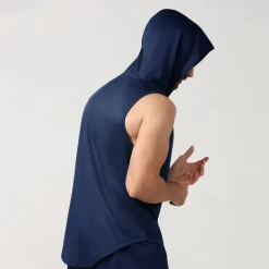 Men's T shirt Hiking Vest Sleeveless Hooded Tank Top Sleeveless Shirt Vest Top Outdoor Quick Dry Soft Sweat wicking Polyester Black White Navy Blue Climbing Camping / Hiking / Caving Traveling