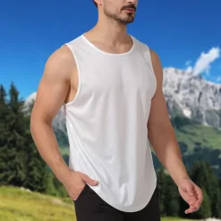 Men's T shirt Hiking Vest Sleeveless Crew Neck Tank Top Sleeveless Shirt Vest Top Outdoor Quick Dry Soft Sweat wicking Polyester Black White Navy Blue Climbing Camping / Hiking / Caving Traveling