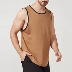 Men's T shirt Hiking Vest Sleeveless Crew Neck Tank Top Sleeveless Shirt Vest Top Outdoor Quick Dry Soft Sweat wicking Polyester Black Orange Green Climbing Camping / Hiking / Caving Traveling