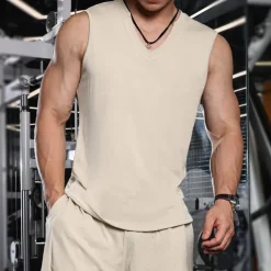 Men's T shirt Hiking Vest Sleeveless V Neck Tank Top Sleeveless Shirt Vest Top Outdoor Quick Dry Soft Sweat wicking Polyester Black Green Apricot Climbing Camping / Hiking / Caving Traveling