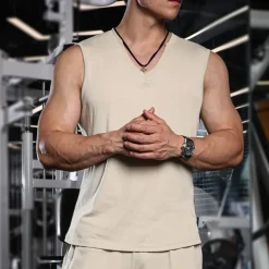 Men's T shirt Hiking Vest Sleeveless V Neck Tank Top Sleeveless Shirt Vest Top Outdoor Quick Dry Soft Sweat wicking Polyester Black Green Apricot Climbing Camping / Hiking / Caving Traveling