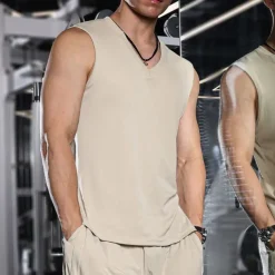 Men's T shirt Hiking Vest Sleeveless V Neck Tank Top Sleeveless Shirt Vest Top Outdoor Quick Dry Soft Sweat wicking Polyester Black Green Apricot Climbing Camping / Hiking / Caving Traveling