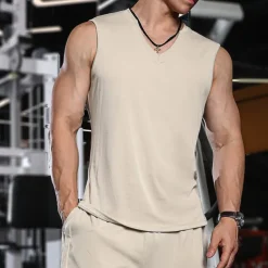 Men's T shirt Hiking Vest Sleeveless V Neck Tank Top Sleeveless Shirt Vest Top Outdoor Quick Dry Soft Sweat wicking Polyester Black Green Apricot Climbing Camping / Hiking / Caving Traveling