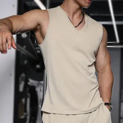 Men's T shirt Hiking Vest Sleeveless V Neck Tank Top Sleeveless Shirt Vest Top Outdoor Quick Dry Soft Sweat wicking Polyester Black Green Apricot Climbing Camping / Hiking / Caving Traveling